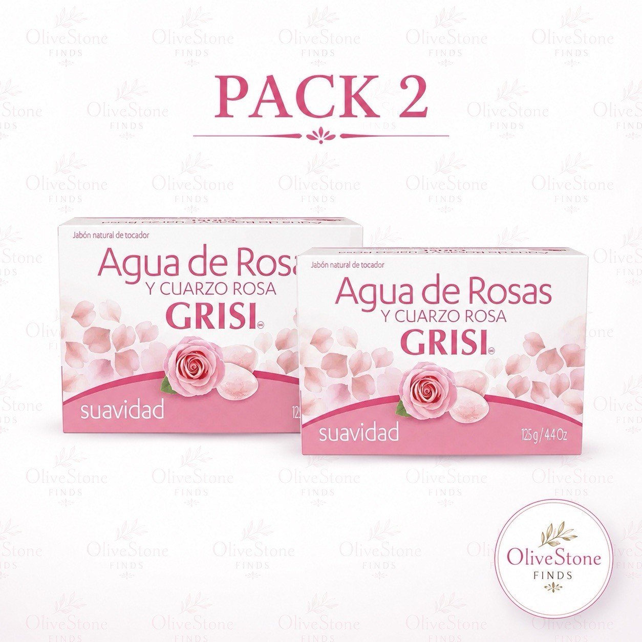 Grisi Rose Water & Rose Quartz Bar Soap 2 Pack 4.4 oz Each Skin Softening