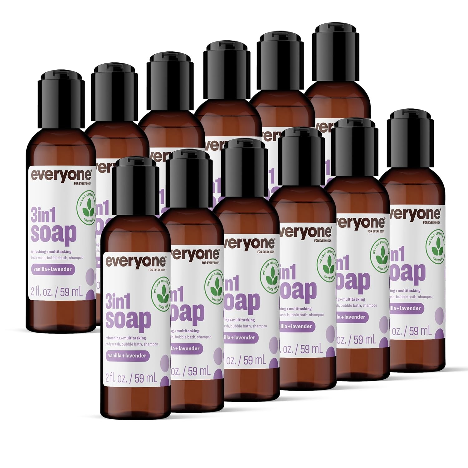 Everyone 3-in-1 Soap Body Wash, Bubble Bath, Shampoo, Travel Size, 2 Ounce (Pack