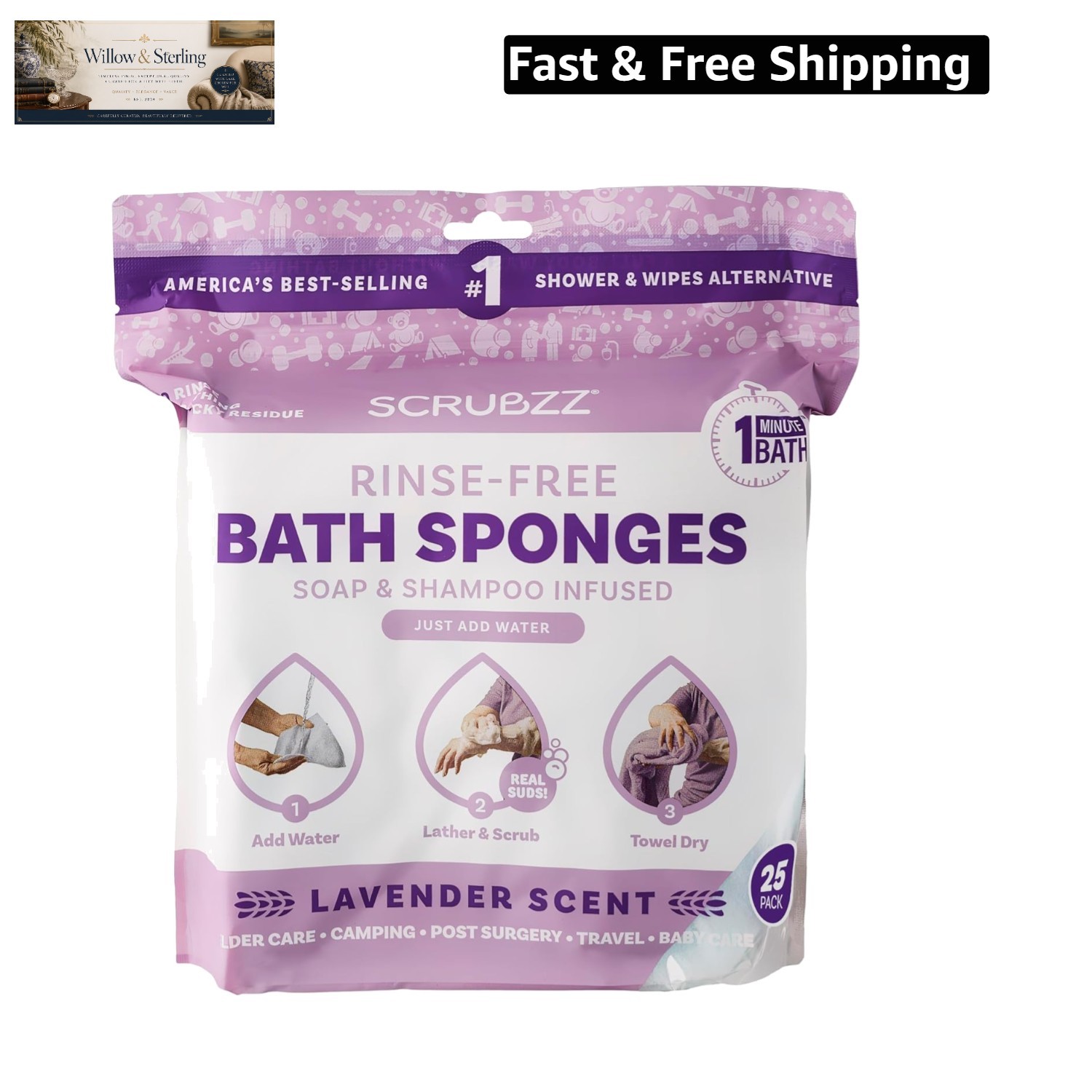 Disposable No Rinse Bathing Wipes – 25 Pack – All-in-1 Single Use Shower Wipe…