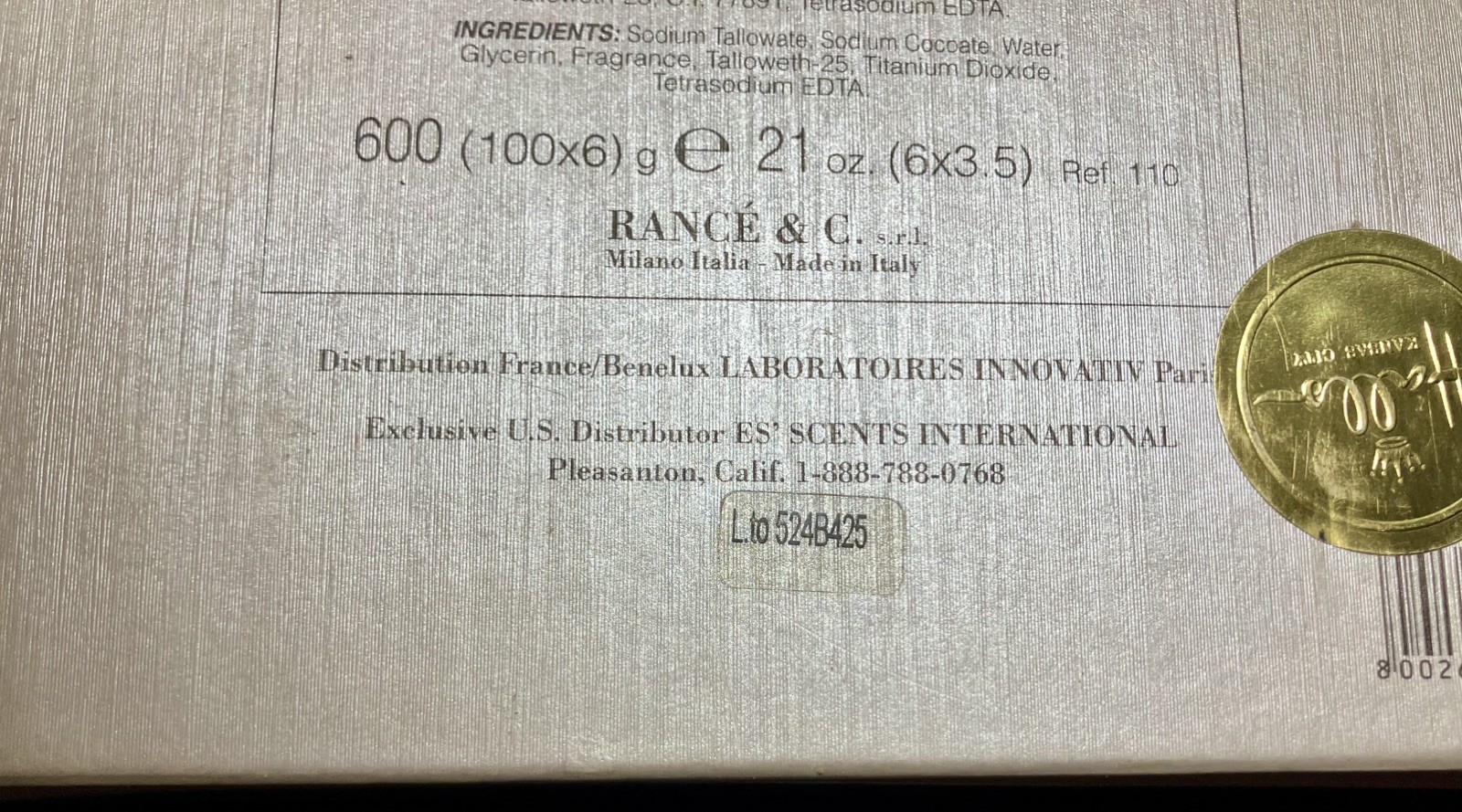 Vintage Rance 1795 “Crème Savon Extra Gardenia” Multipack of Four 3.5 ounce Bars