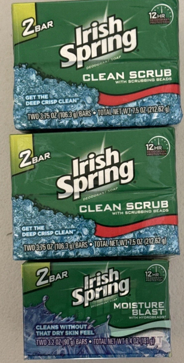 Irish Spring Deep Action Scrub Bar Soap Men 4- 3.7 & 2 – 3.2 oz Bars