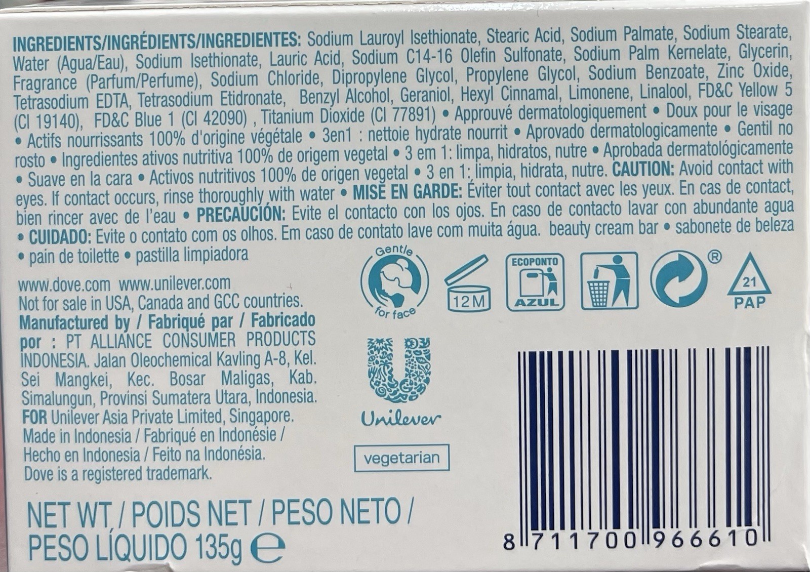 8 Pcs Dove Restoring Beauty Cream Bar With Blue Fig & Orange Blossom 135g Each