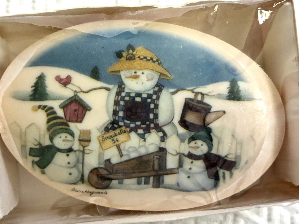 1990s Lasting Impressions Soap Art Picture Soap 3 Snowmen New In Box