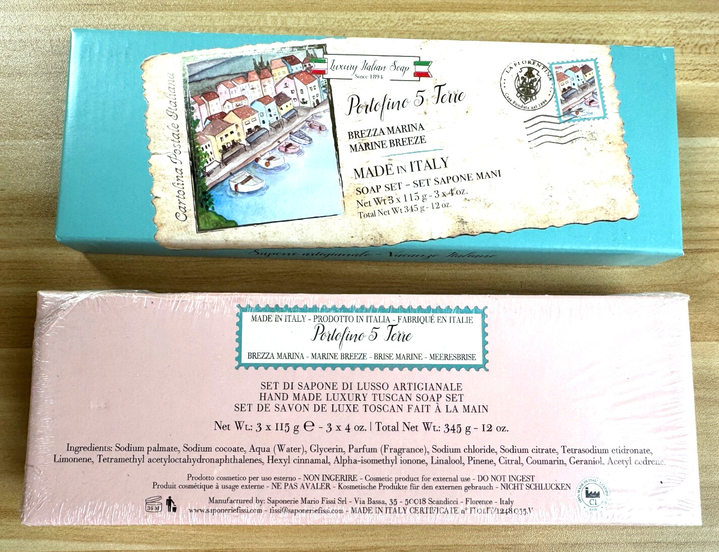 Italian Soaps- Portofino 5 Terre-Marine Breeze-Soap Set of 3 x115g -Made/ Italy
