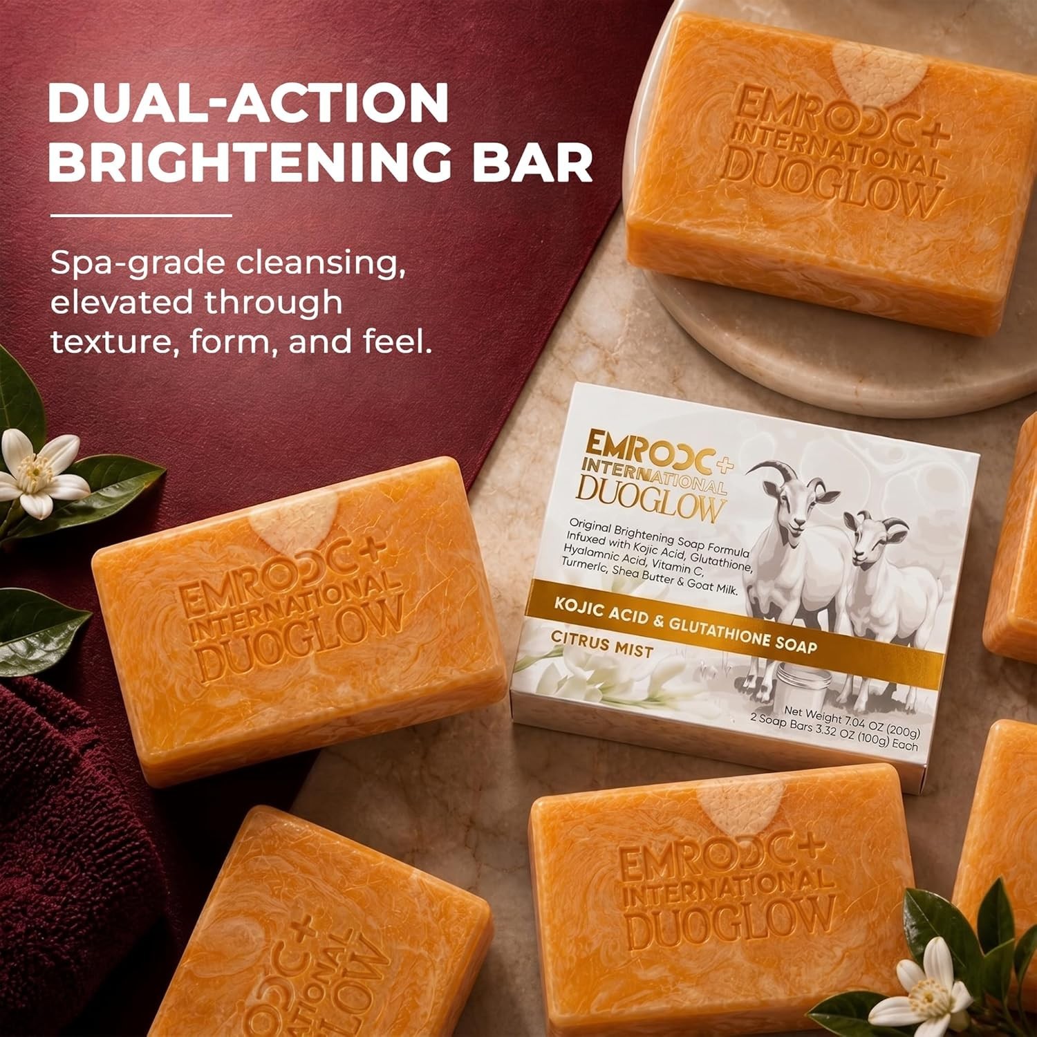Soap with Kojic Acid, Glutathione & Turmeric – Brightening Bar for Dark(2 Pack,