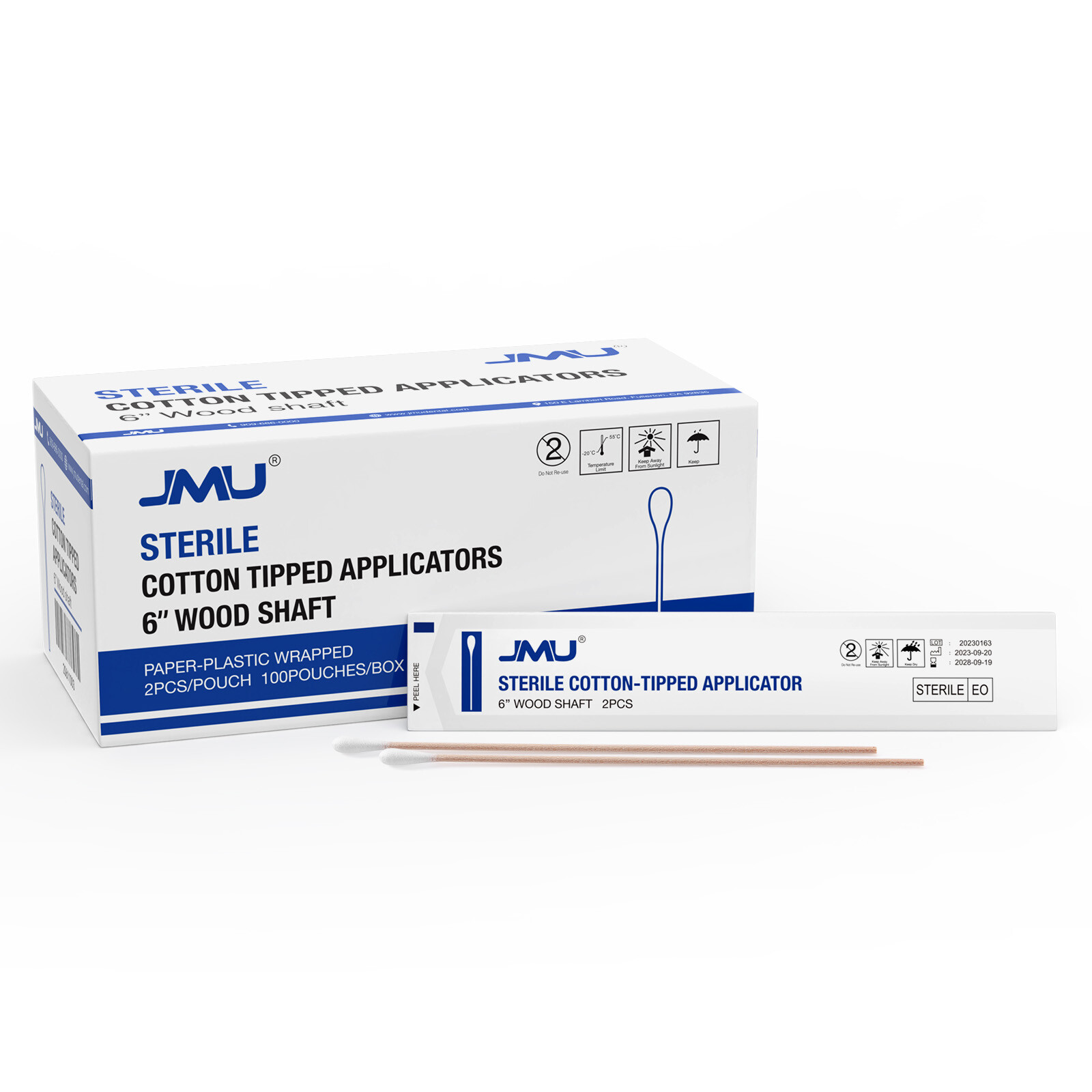 JMU 6″ Sterile Cotton Tip Applicator, Up to 10000 Wood Swab Stick Medical Makeup
