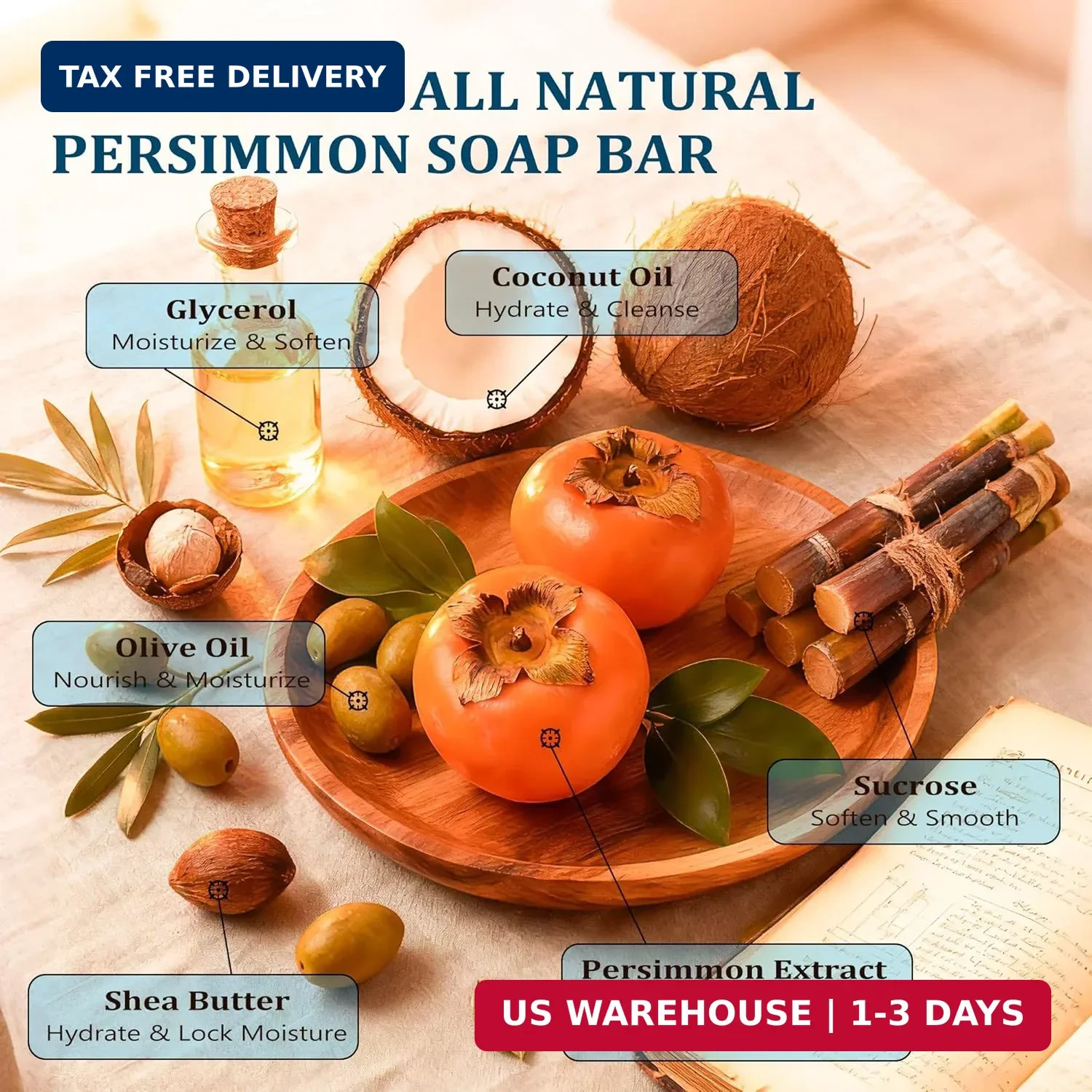120g Persimmon Soap for Old People Smell, Natural Persimmon Extract Deodorant Bo
