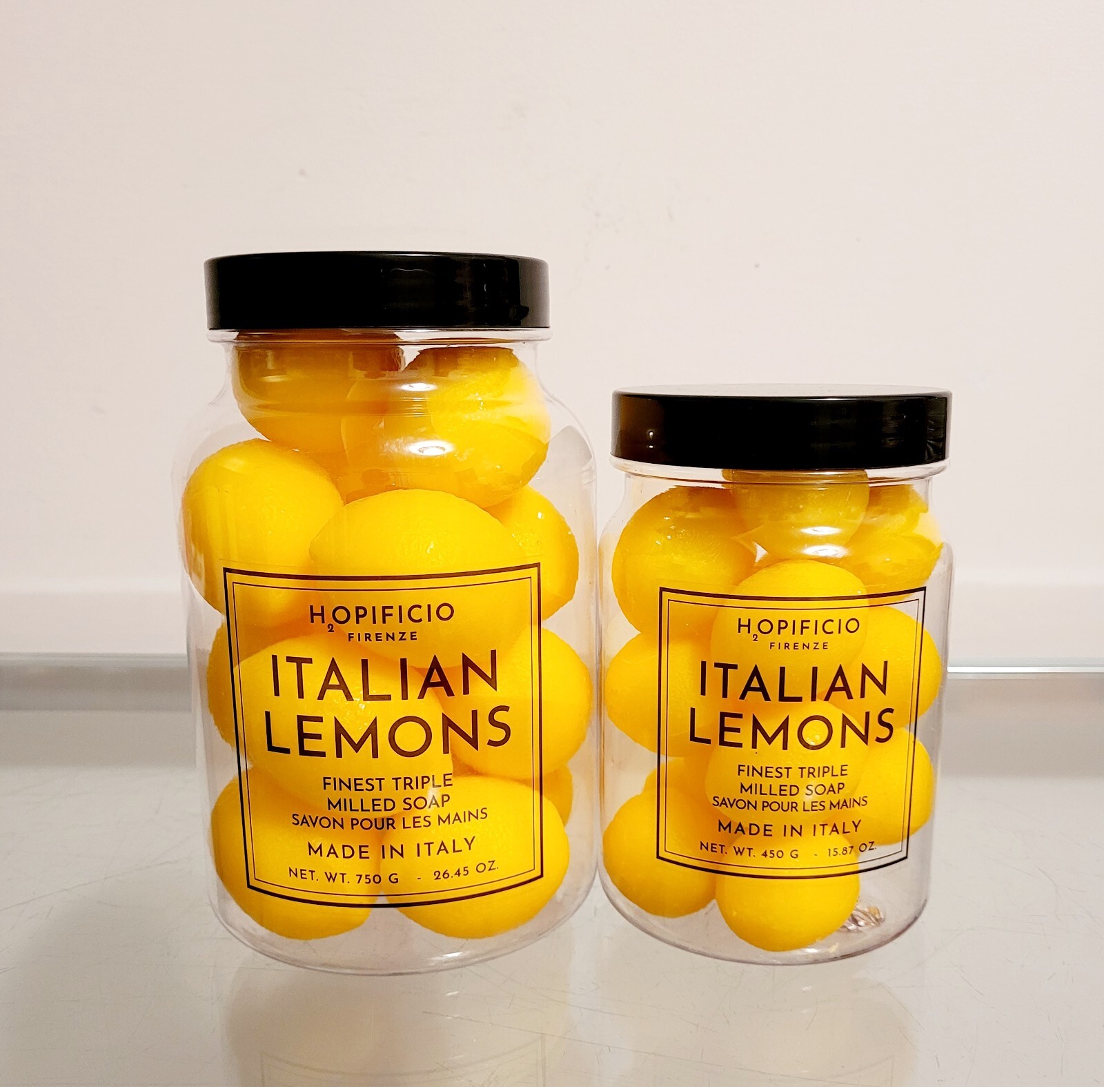 Hopificio Italian Lemons Triple Milled Soap 26.4oz Jar & 15.8oz Jar Set of 2 NEW