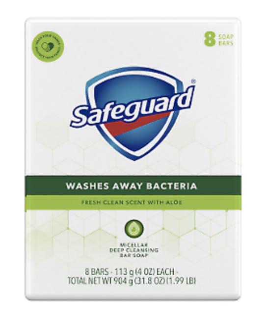 Safeguard Antibacterial Bar Soap, Fresh Clean Scent With Aloe, 8 Bars (4 Oz Ea)