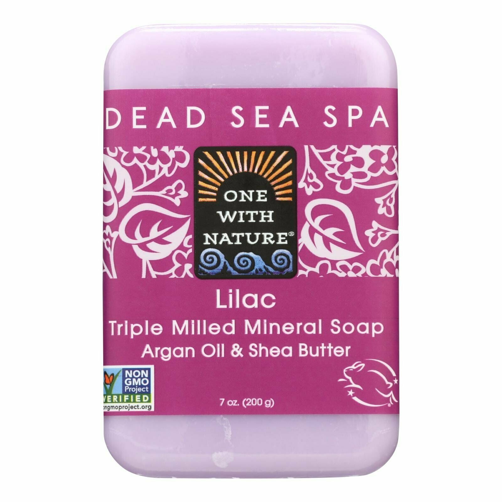 One With Nature Triple Milled Bar Soap Lilac Scent with Argan & Shea Butter 7 Oz