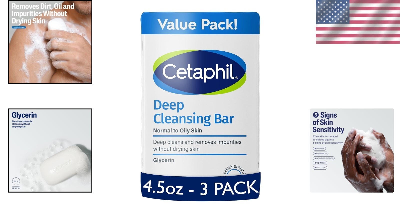 Pack of 3 Hypoallergenic Deep Cleansing Bar Soap for Sensitive Skin, 4.5 oz Each