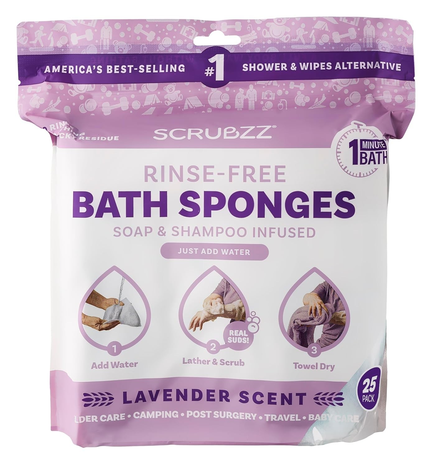 Disposable No Rinse Bathing Wipes – 25 Pack – All-in-1 Single Use Shower Wipe…