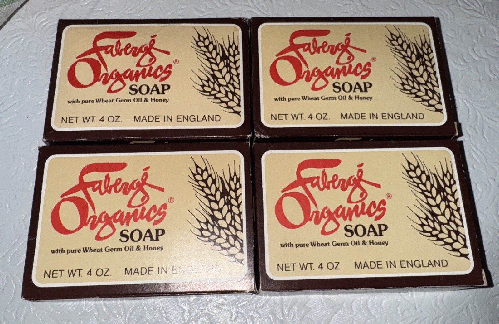 Lot Of 4 Vintage Faberge Organics 4 Oz Soap Bars Made In England NOS Smells Good