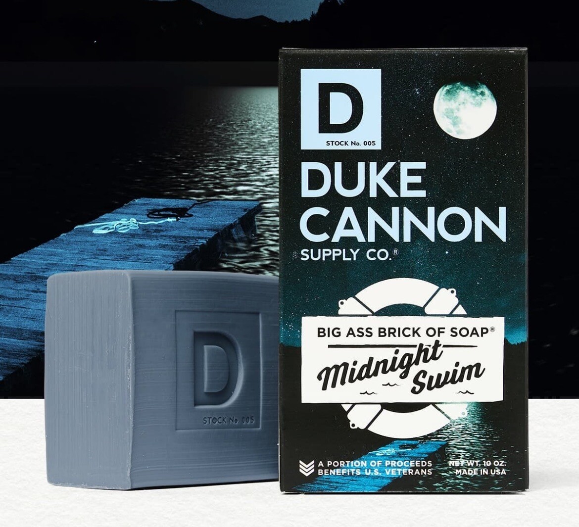 Duke Cannon Midnight Swim Big Ass Brick of Soap Mens 10 oz Benefits USA Vets