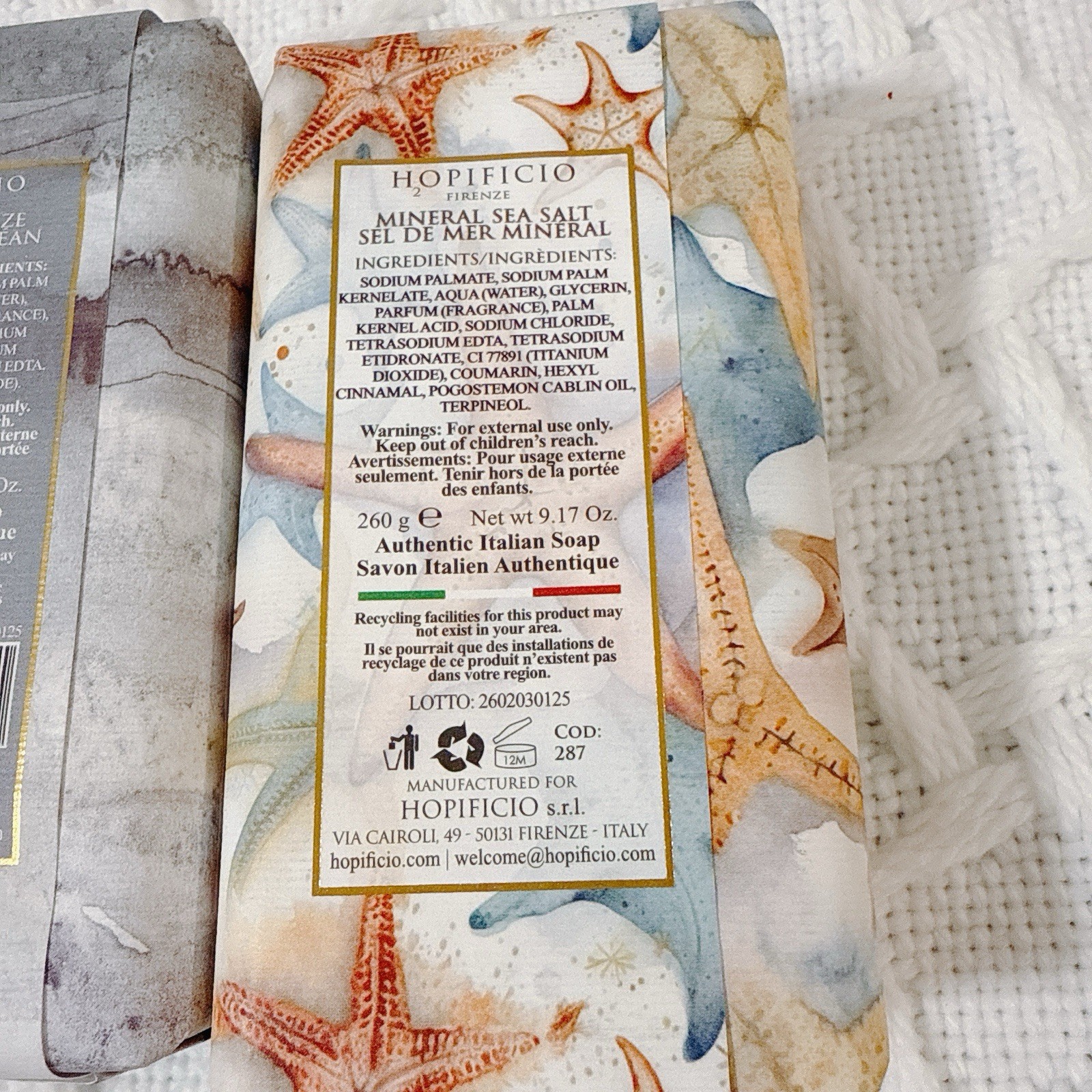 3 Pcs 9.17 Oz HOPIFICIO Sea Mineral /Ocean Breeze/ Mineral Sea Salt Bar SOAP