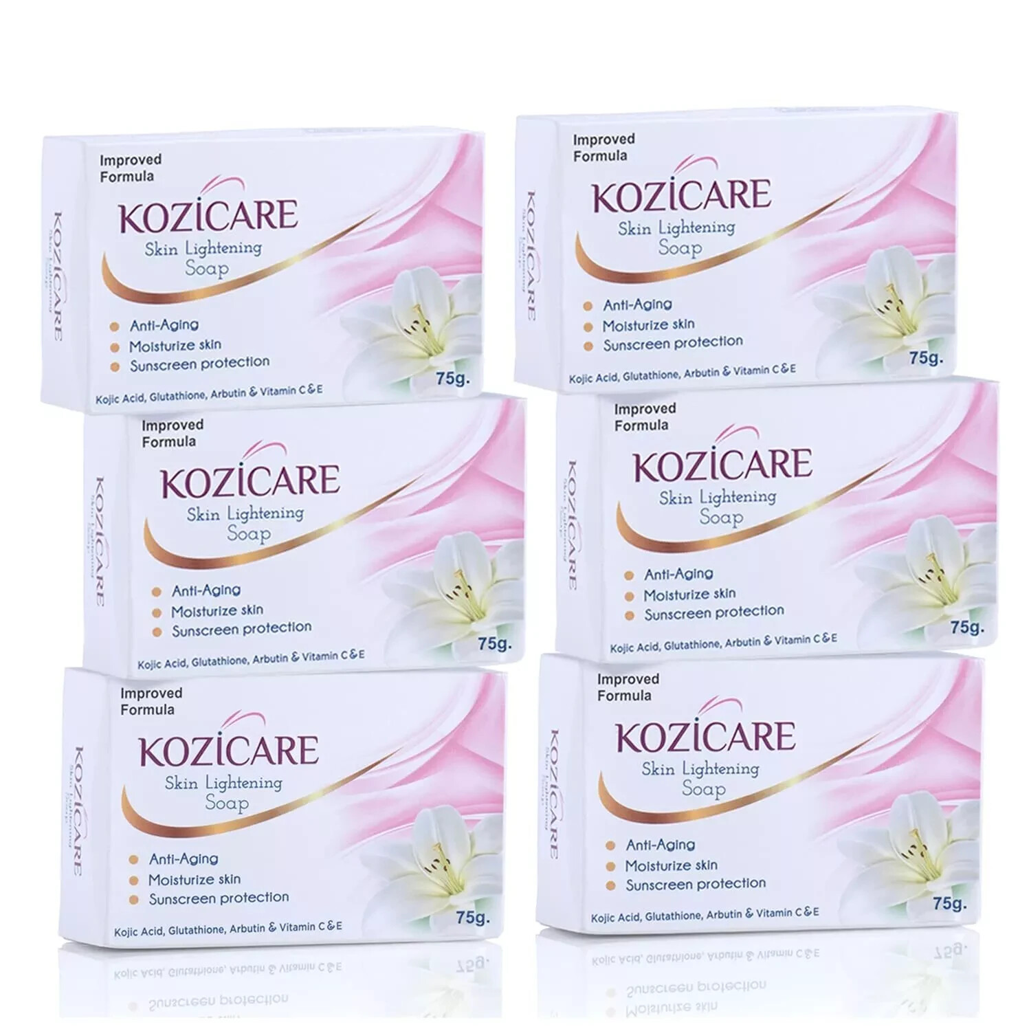 Pack of 6 X Kozicare Skin Lightening Soap 75 gm Enriched with Kojic Acid,Vitamin