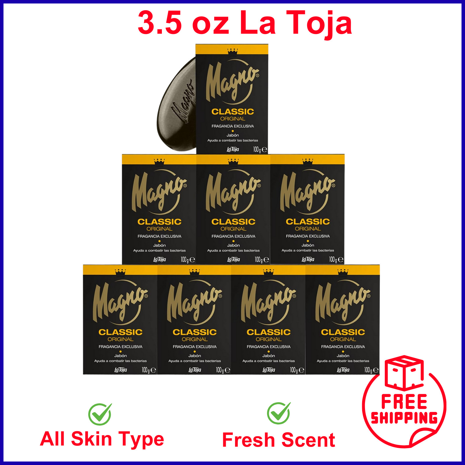 Magno Soap 3.5 oz La Toja. Magno Classic Black 8 packs – Magno Soap 4.4 oz New
