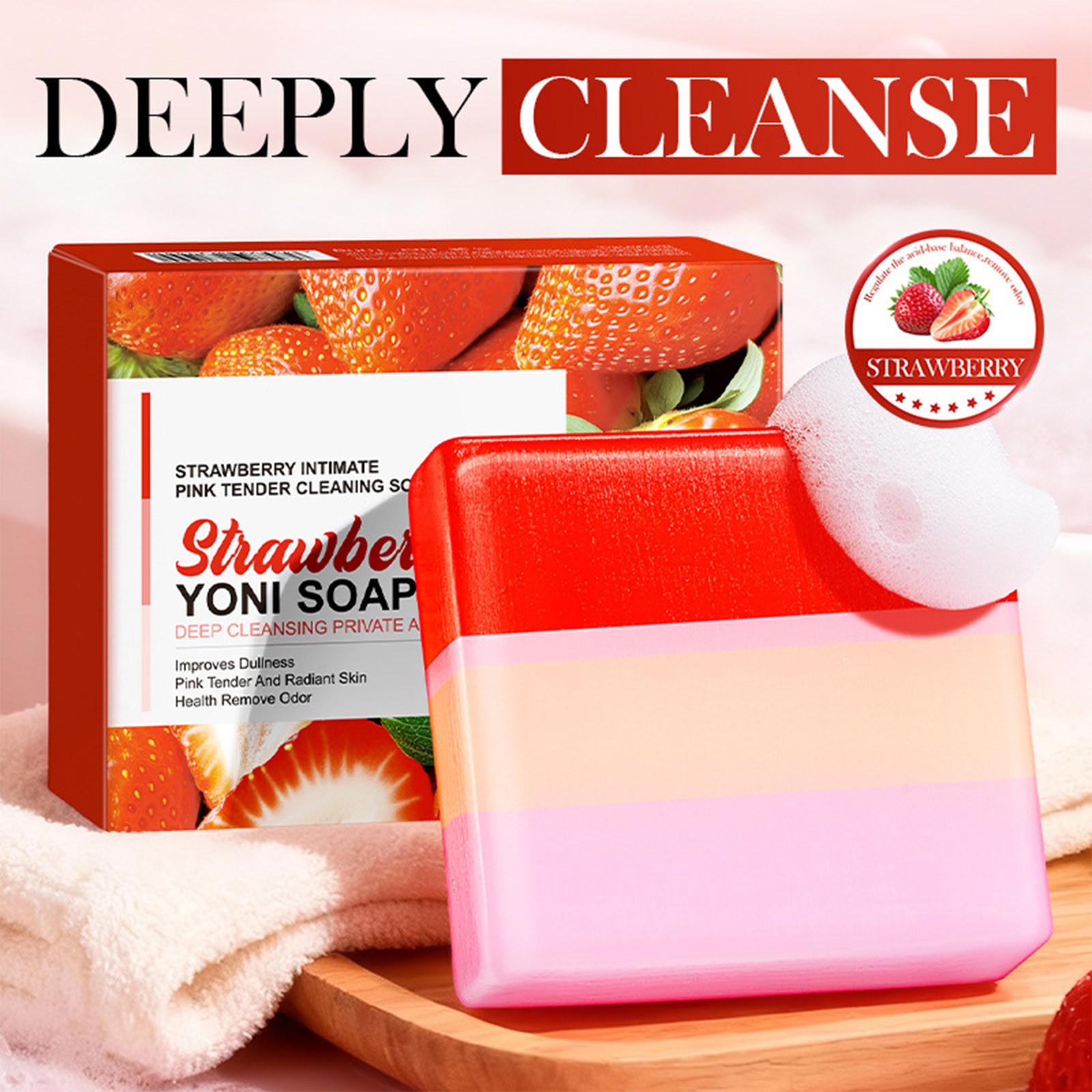 Women Strawberry Scent Soap For Private Personal Care Tri Color Cleaning Soap