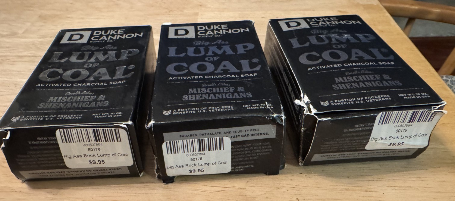 3 NEW BARS Duke Cannon Supply Lump of Coal Big Ass Brick Bar Charcoal Soap 10 oz