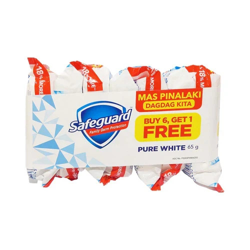 Safeguard Soap Pure White 65g 6 + 1 eliminate 99.9% of germs travel pack
