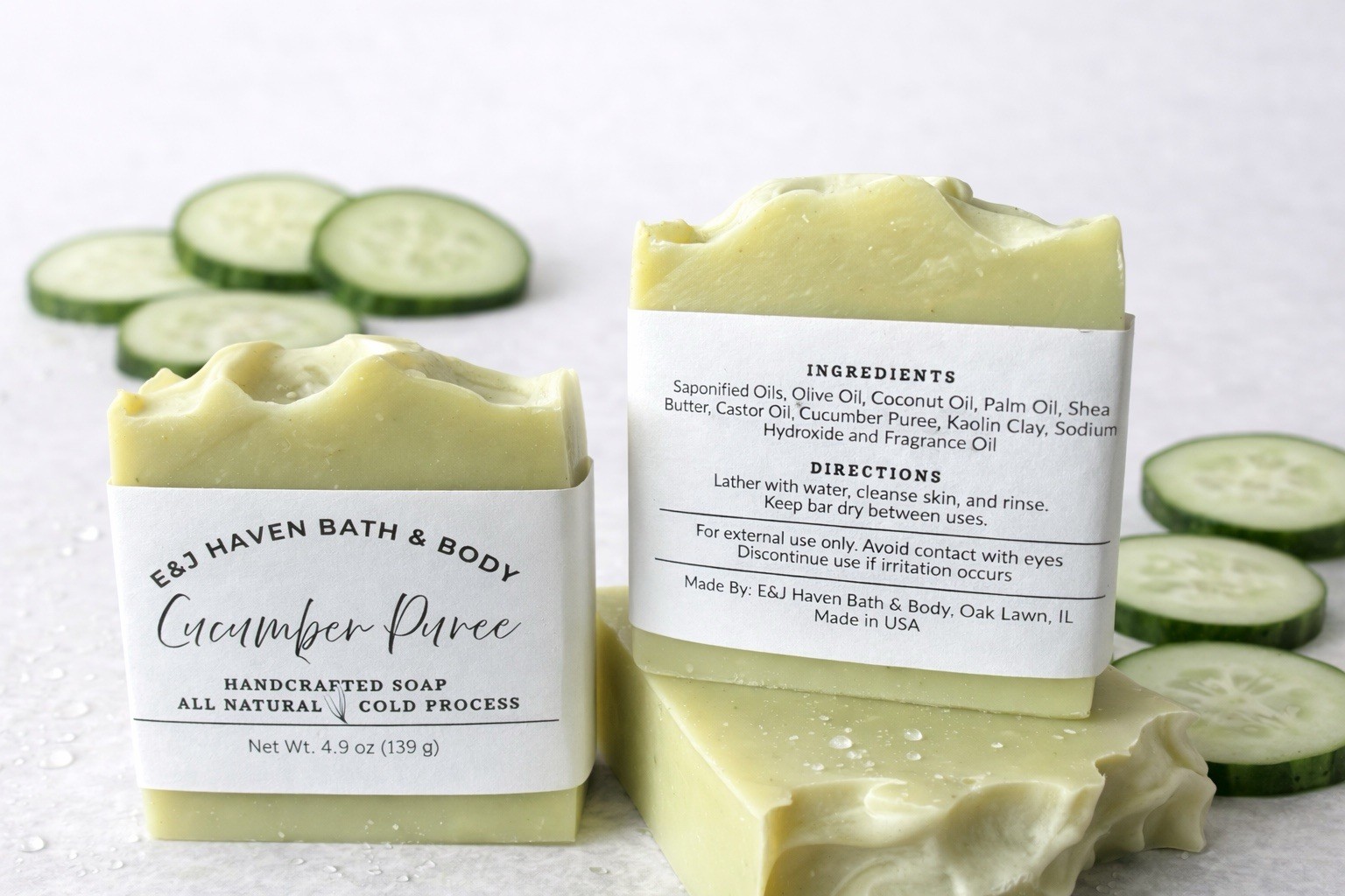 E&J Haven Bath & Body Handcrafted Cucumber Puree Soap Cold Process 4.9 oz