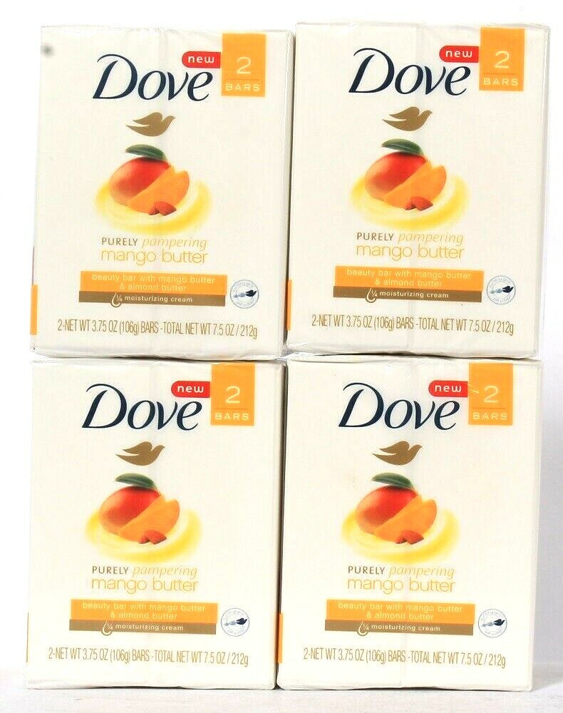 4 Packs Dove 7.5 Oz Pampering Mango Butter 2 Count Beauty Soap Bars
