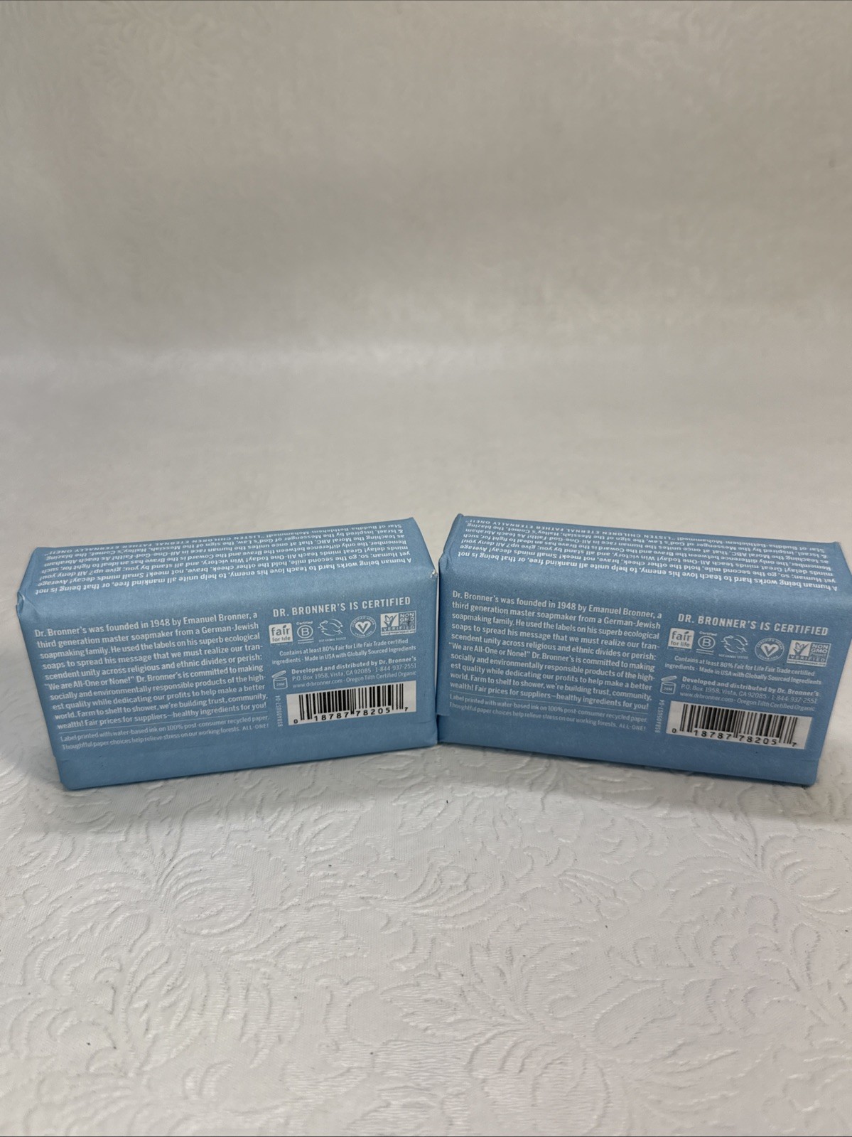 2 Pack Dr Bronner’s All-One Hemp Baby Unscented Pure Castile Bar Soap Organic