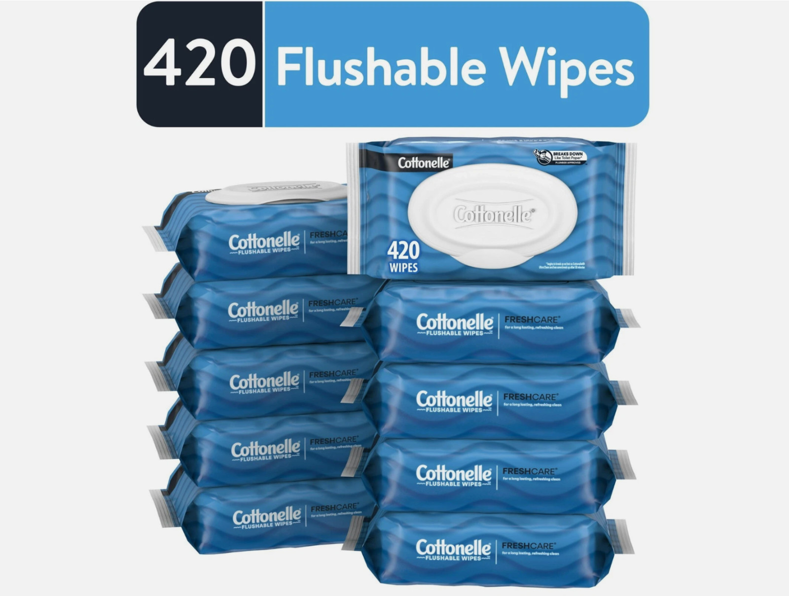 Cottonelle Flushable Wet Wipes 420 Count, ~ DISHEVELED PACKS ~ LONG DATES