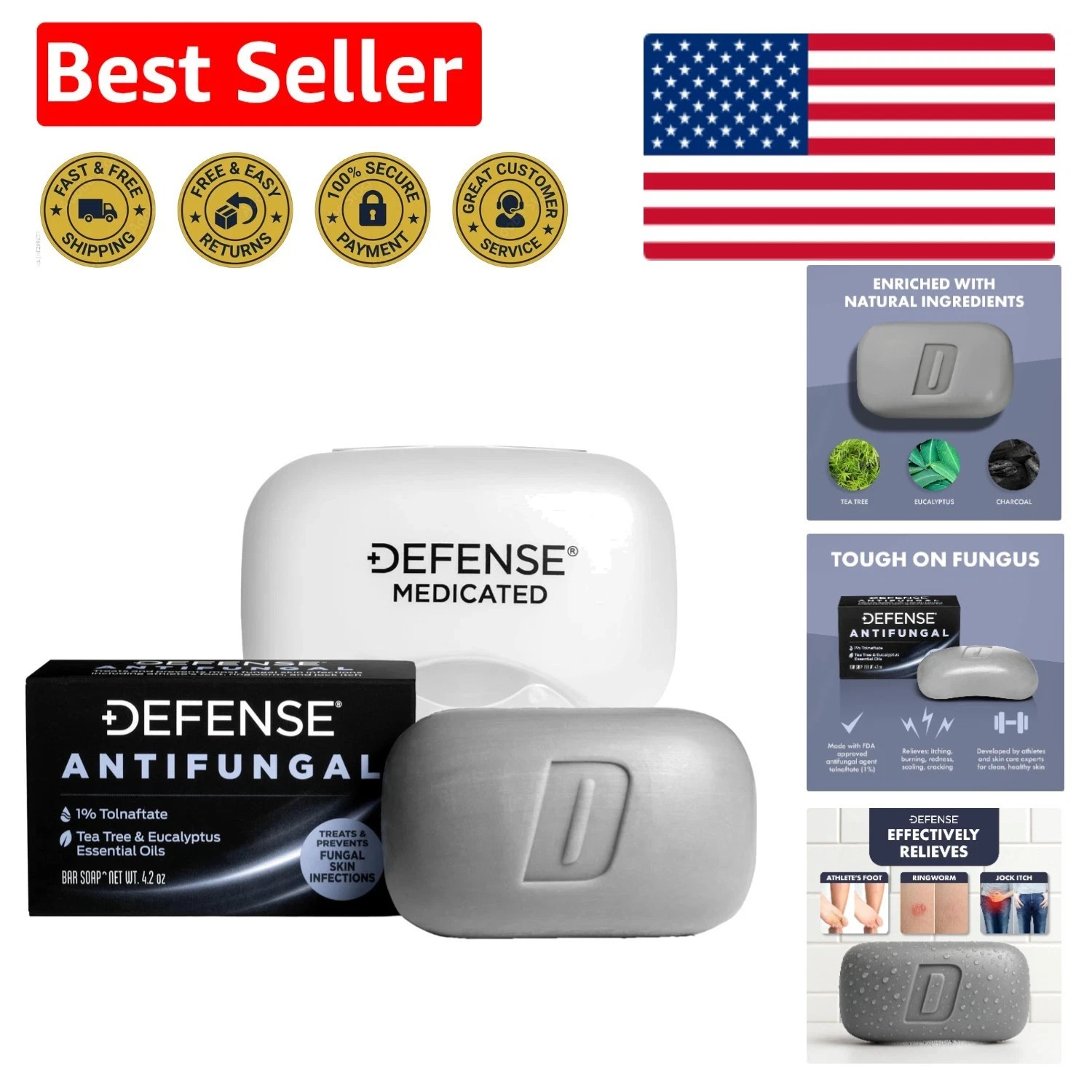 Defense Antifungal Bar Soap – Jock Itch & Athlete s Foot Treatment (4.2 oz)