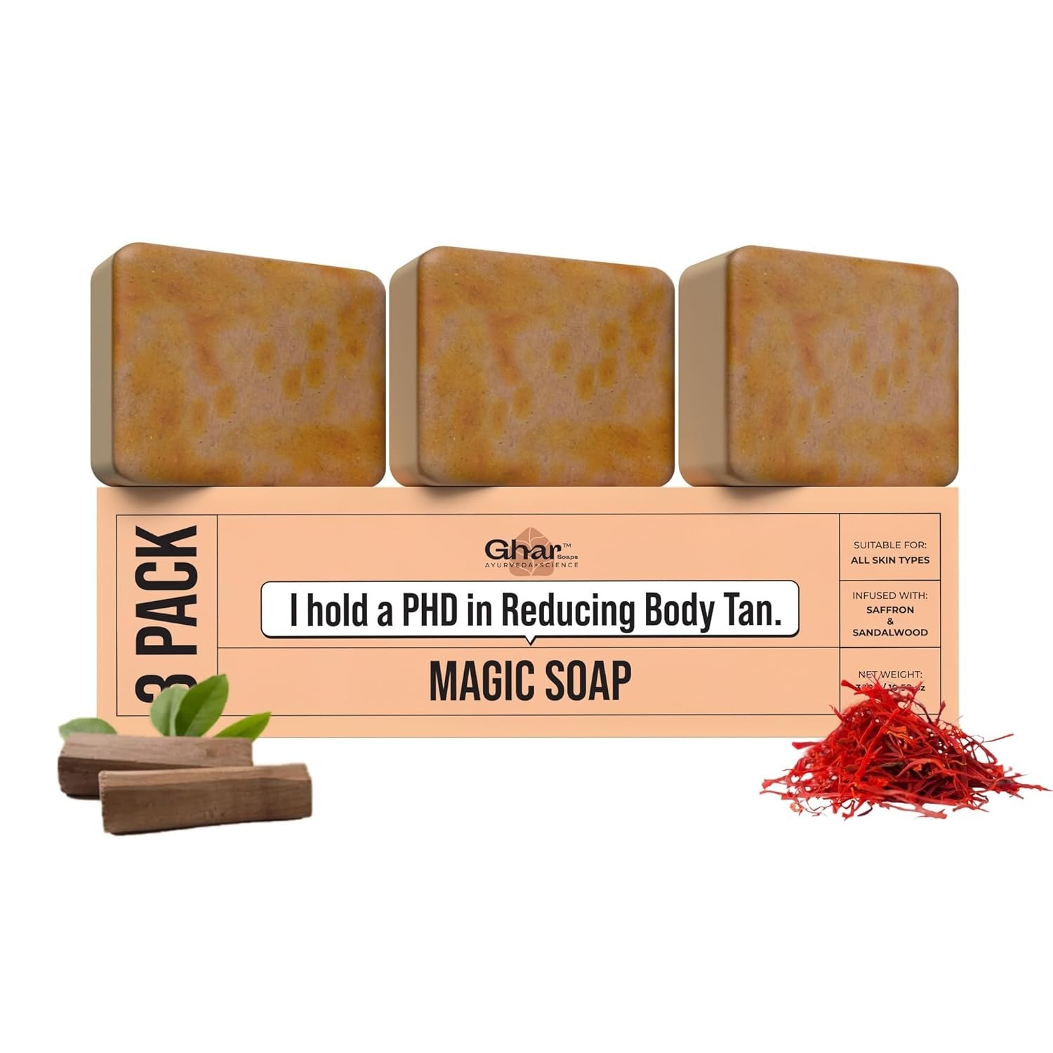 Ghar Soaps Sandalwood Saffron De Tan Bath Soap 300g Pack of 3 Tan Removal