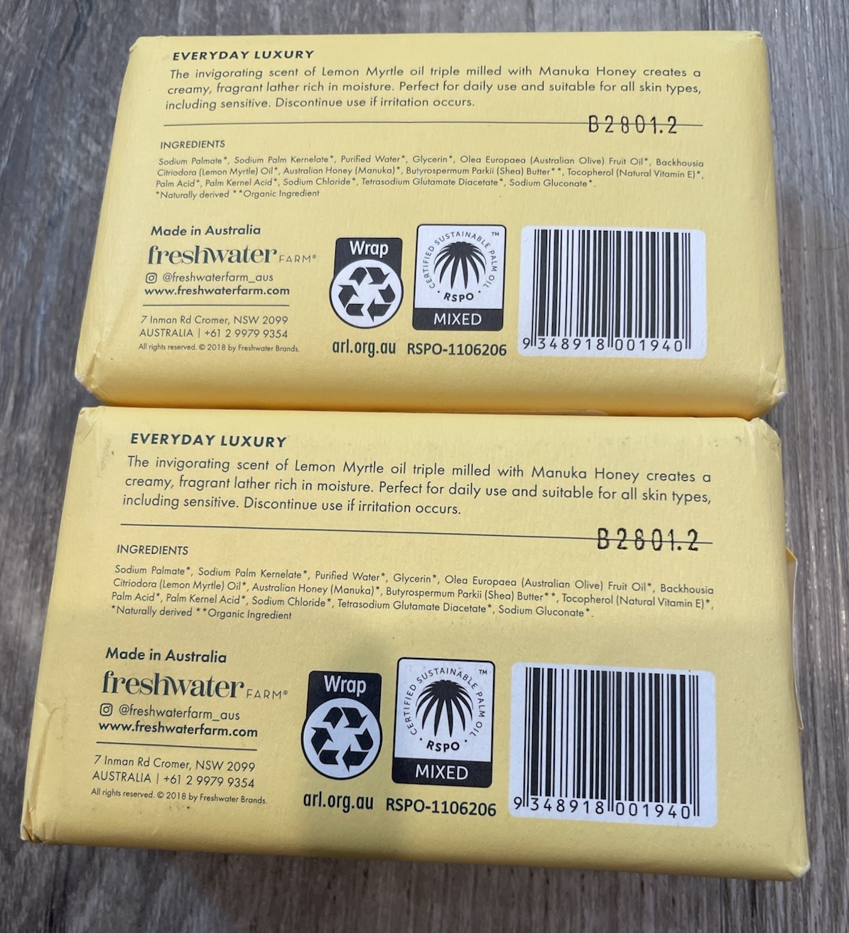 2 FreshWater Farm Australia Bar Soap Lemon Myrtle & Manuka Honey 7 oz