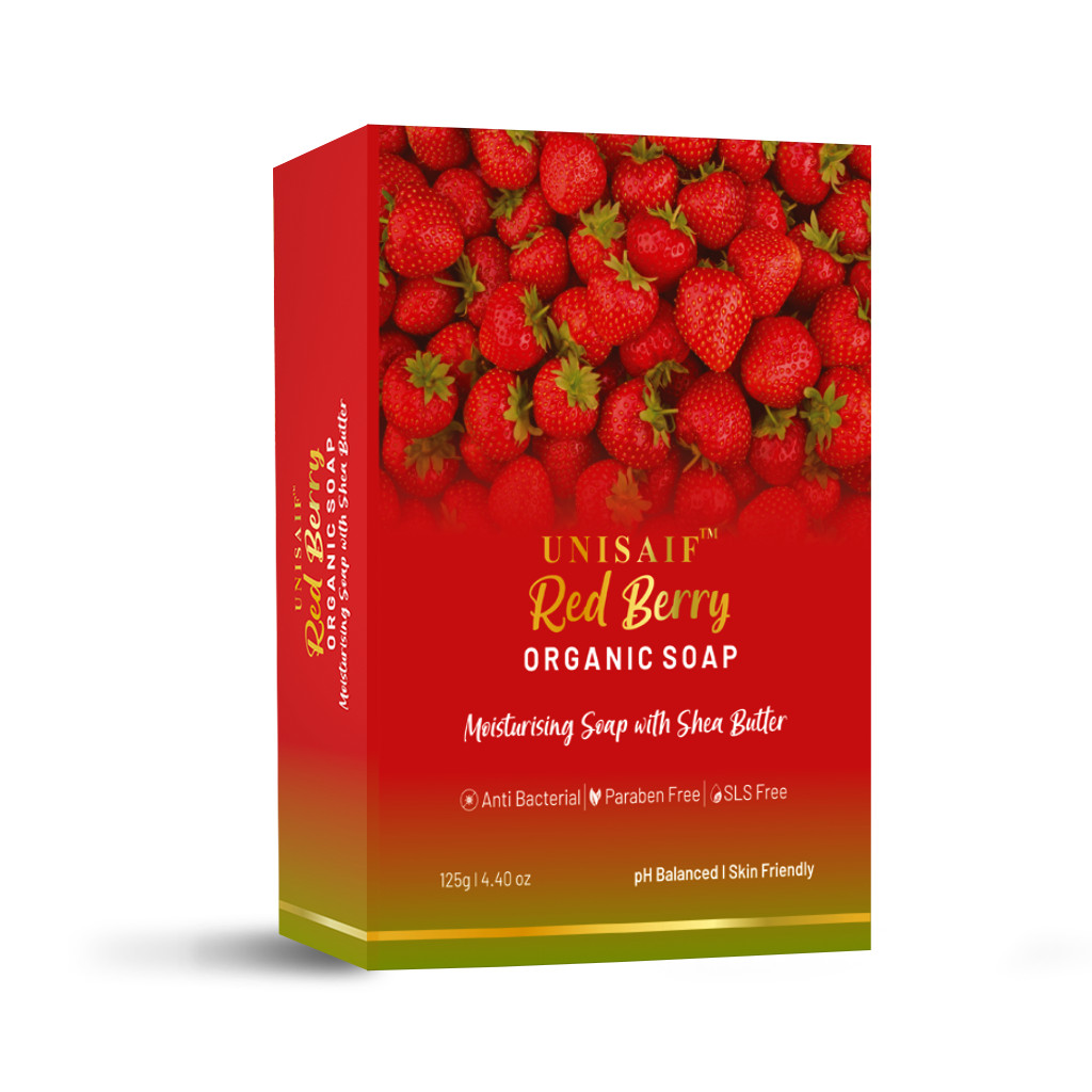 Unisaif Red Berry Strawberry Shea Butter Bar Soap 125g – Organic, Moisturizing