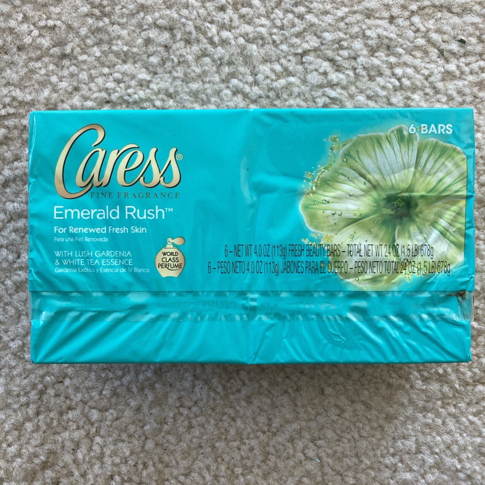 Caress Emerald Rush Lush Gardenia & White Tea Essence Scent 6 4oz Bars – NOS