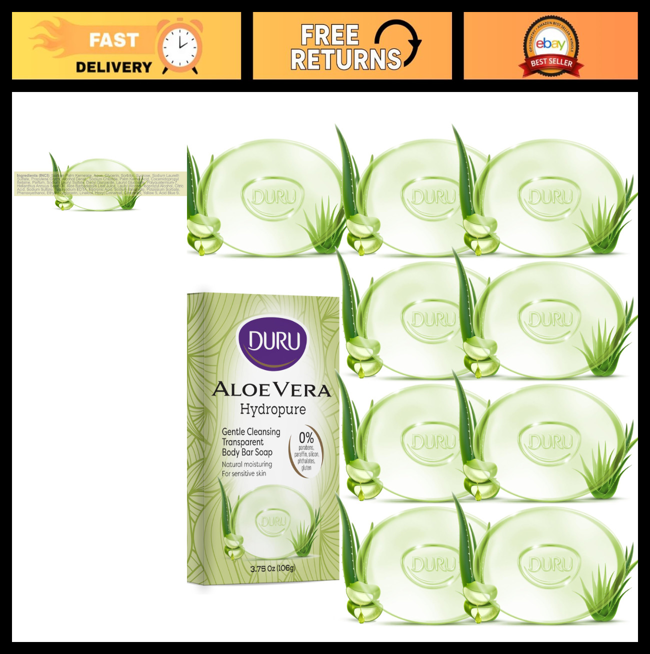 Vegan Aloe Vera Glycerin Soap Bars – Moisturizing Transparent Cleansing for Sens