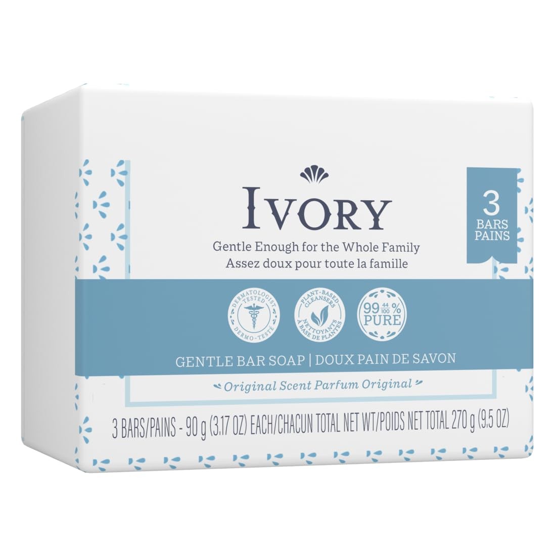 Ivory Soap Bars 3.1 oz Pack of 3 Gentle Cleansing Dyes Free