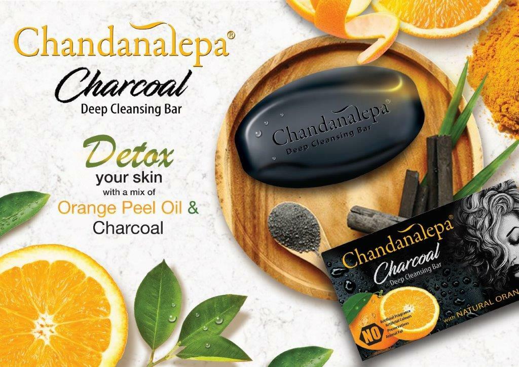 Chandanalepa Charcoal Deep Cleansing Herbal Beauty body Soap Ayurveda 100g