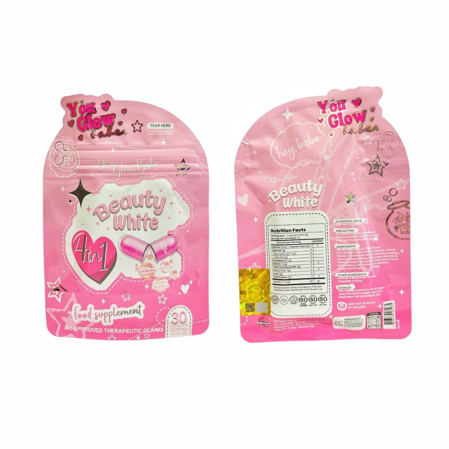 6 packs You Glow Babe Beauty White Glutathione + 2 pack Beauty White Soap Bundle