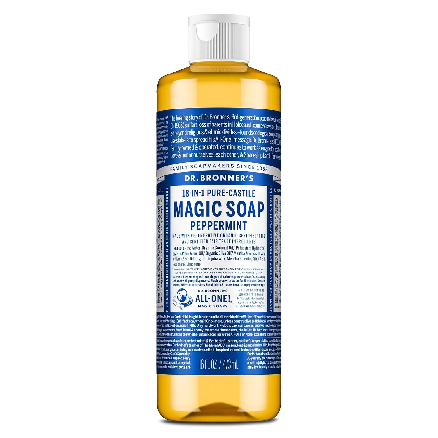Pure-Castile Magic Liquid Soap- Made with Regenerative Organic Oils- for Body, F