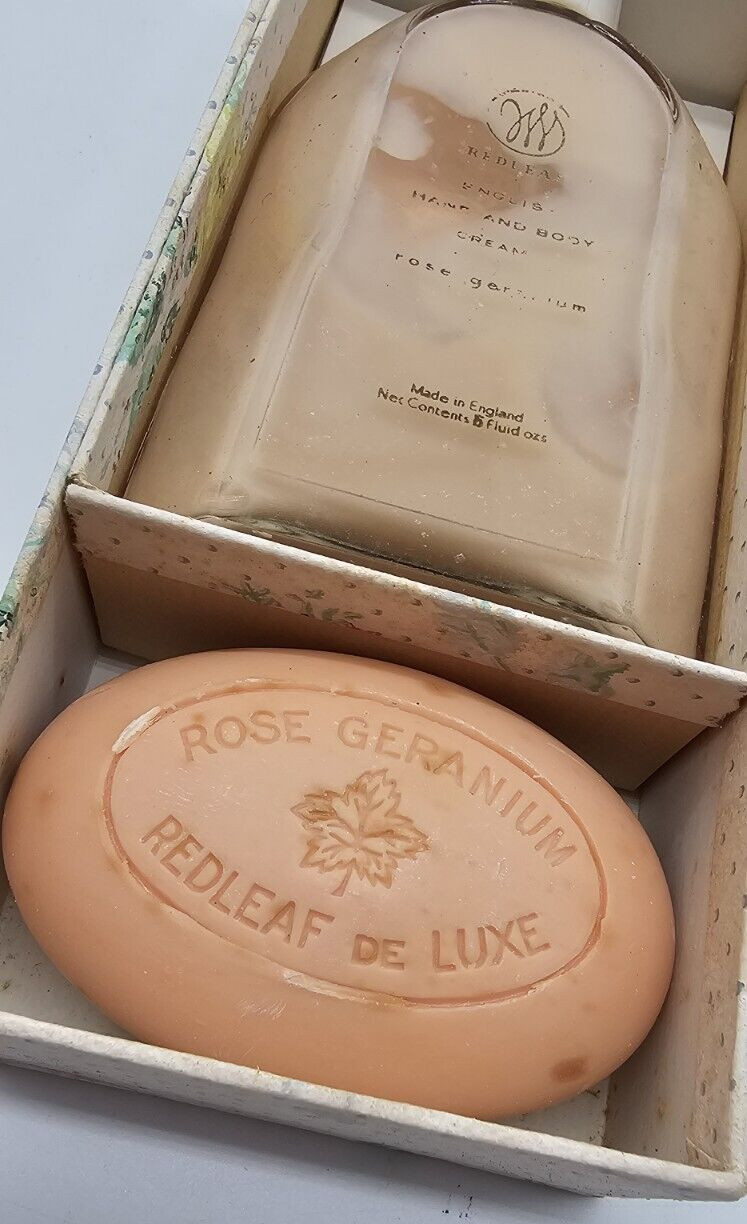 Vintage Redleaf Deluxe Rose Geranium Soap Bar & Body Lotion Boxed Set NOS *READ