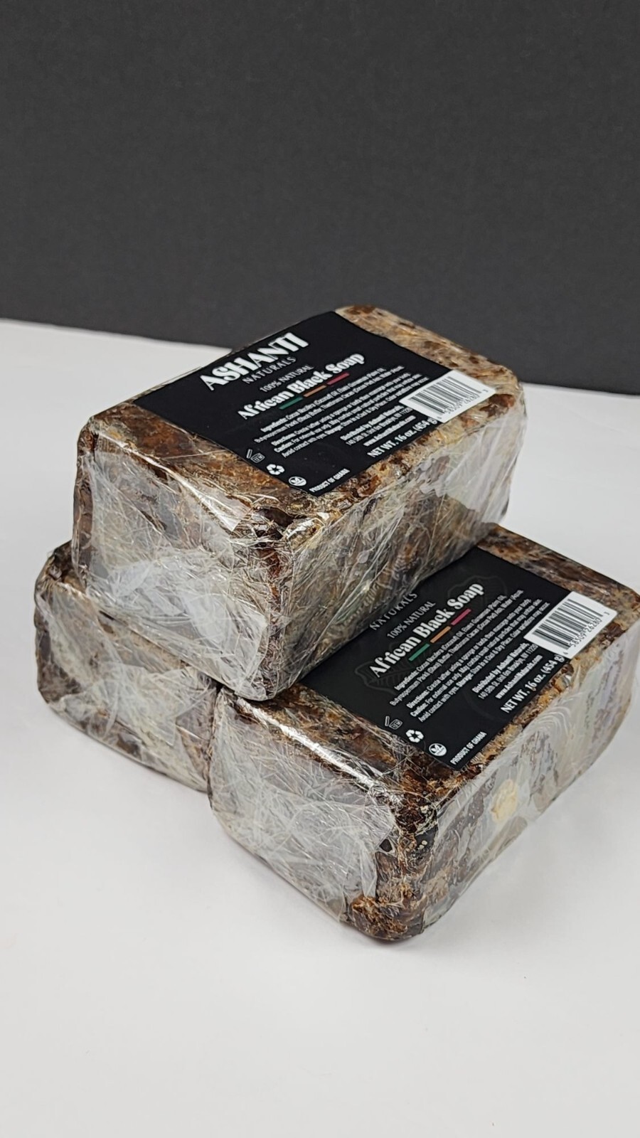 Ashanti African Fragrance Free Black Soap, 3 bars, 46oz /1362g