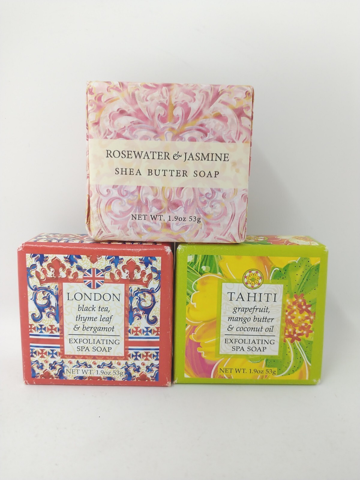 3 Greenwich Bay Trading Co. Soap Bars 1.9oz Each, Exfoliating Tahiti London