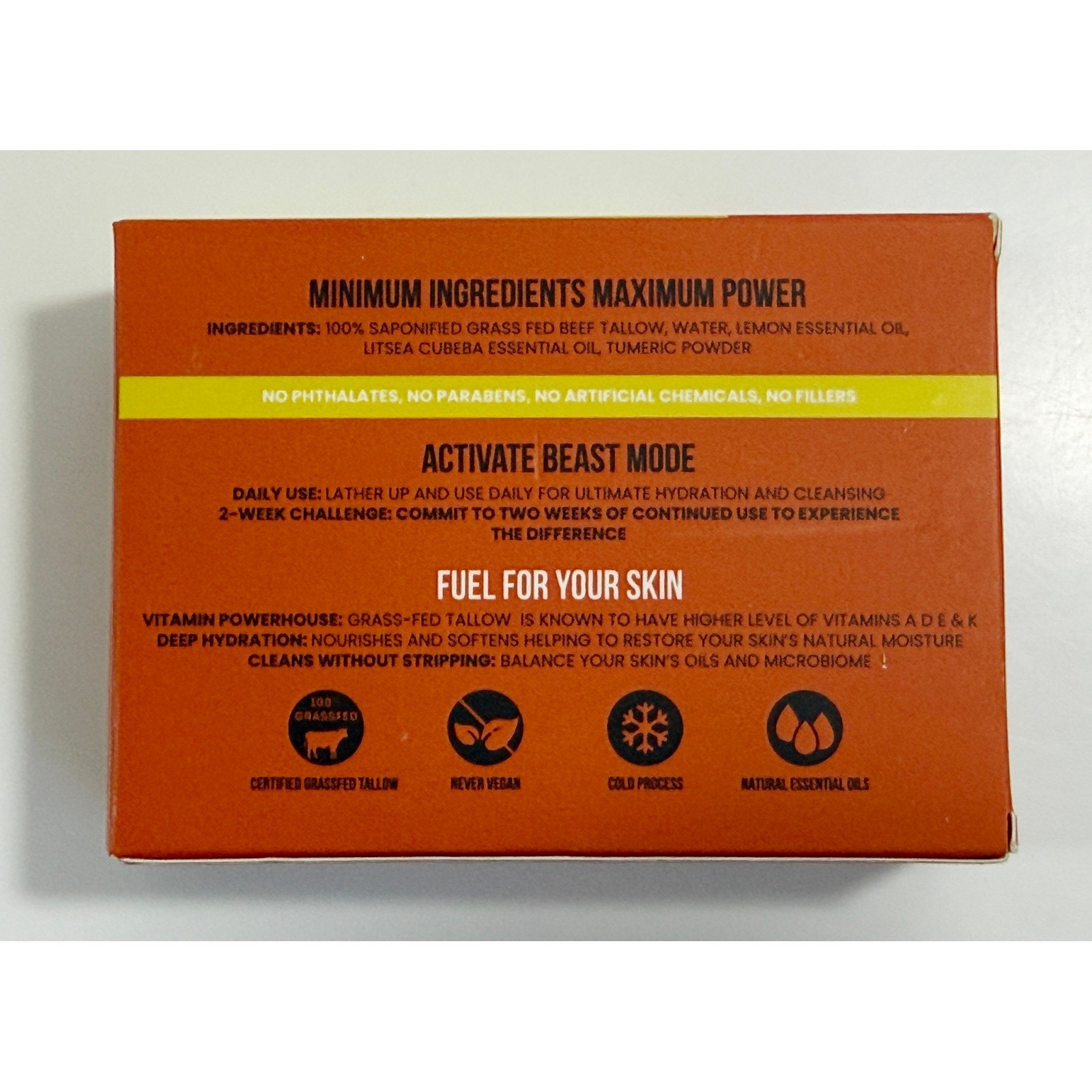 Beast Mode Soap Tallow Soap Mens 4.5oz Orange Lemon Leaf Grass Fed Beef Tallow