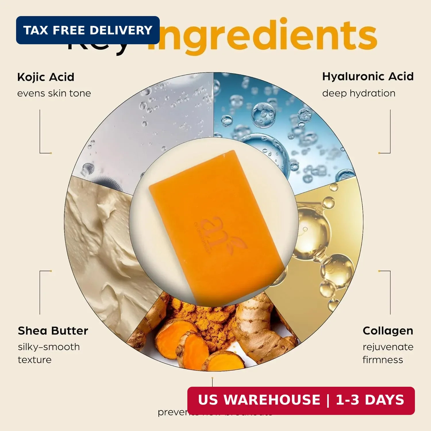 artnaturals Kojic Acid, Turmeric Dark Spot Remover Soap Bars with Vitamin C, Ret