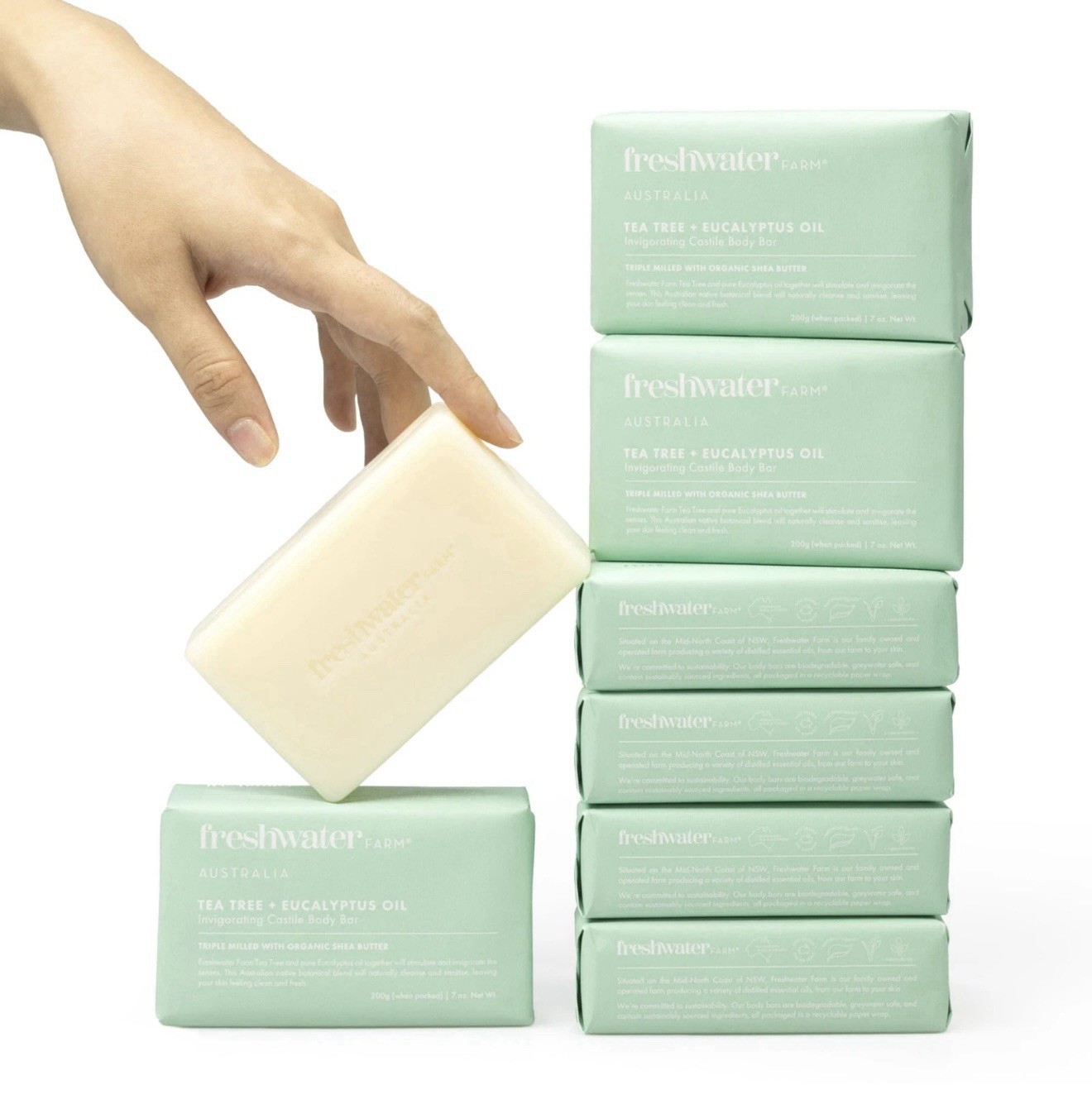 2X Freshwater Farm Australia Natural Soap Bar- Tea Tree + Eucalyptus Oil| 7 Oz