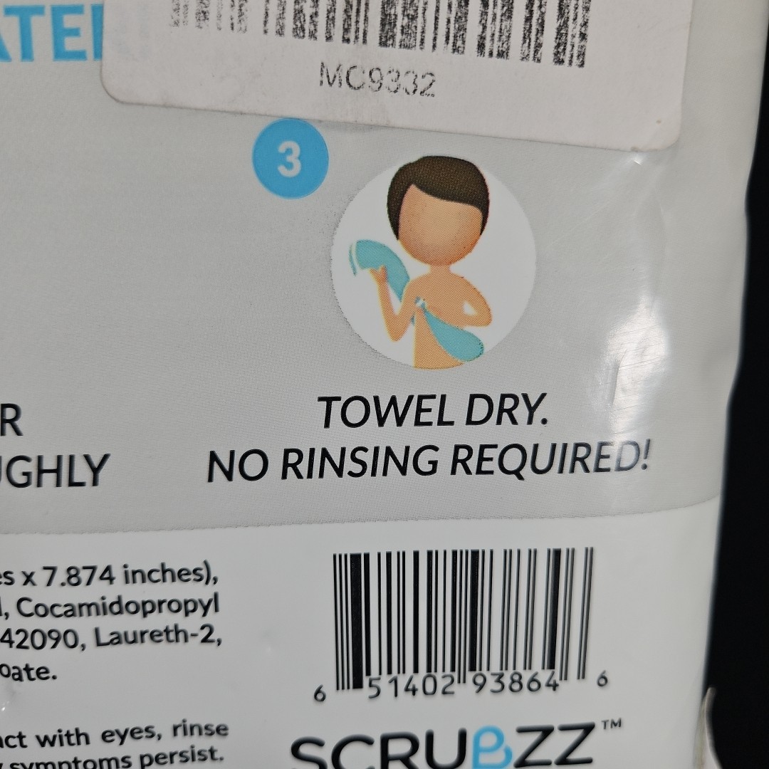Scrubzz Rinse Free Bath Sponges Unscented 25 Pc Rinse Free Gym Camping Travel