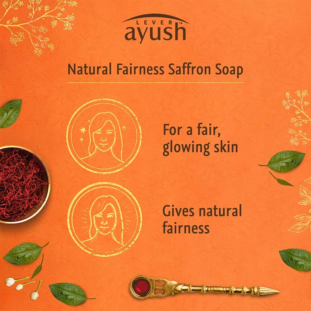 Lever Ayush Natural Fairness Saffron Soap 2 x 100 g each (Buy 4 Get 1)