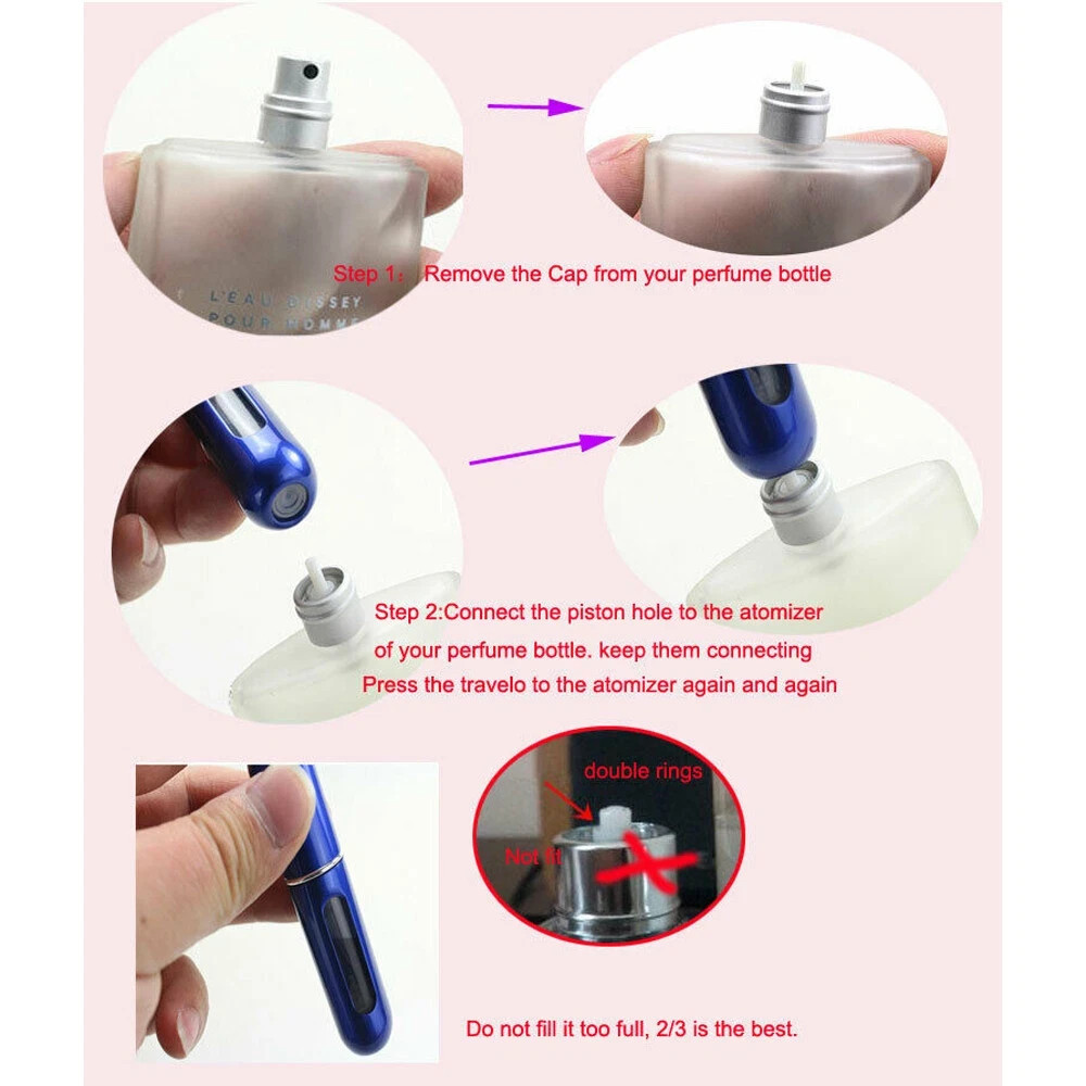 5 Pcs Refillable Travel Portable Perfume Atomizer Bottle Spray Pump Case 5ML