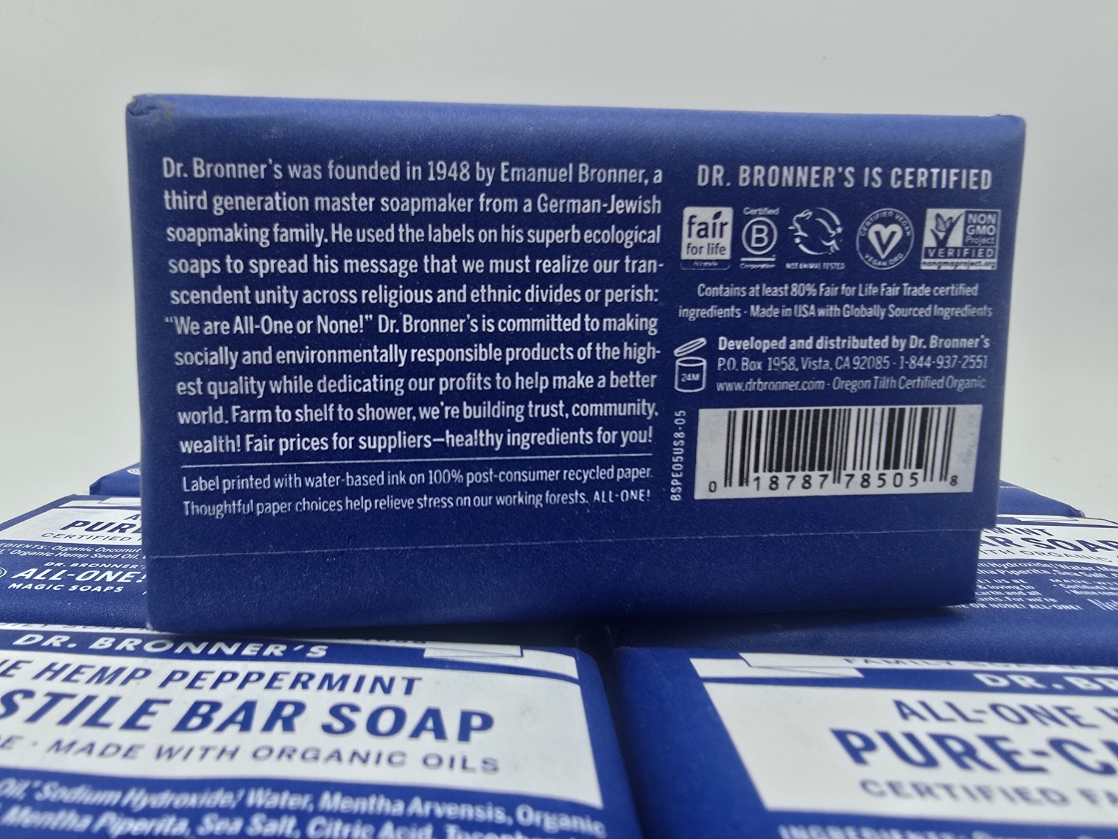 7 BARS Dr. Bronner’s Organic All-One Pure-Castile Bar Soap, Hemp Peppermint 5oz