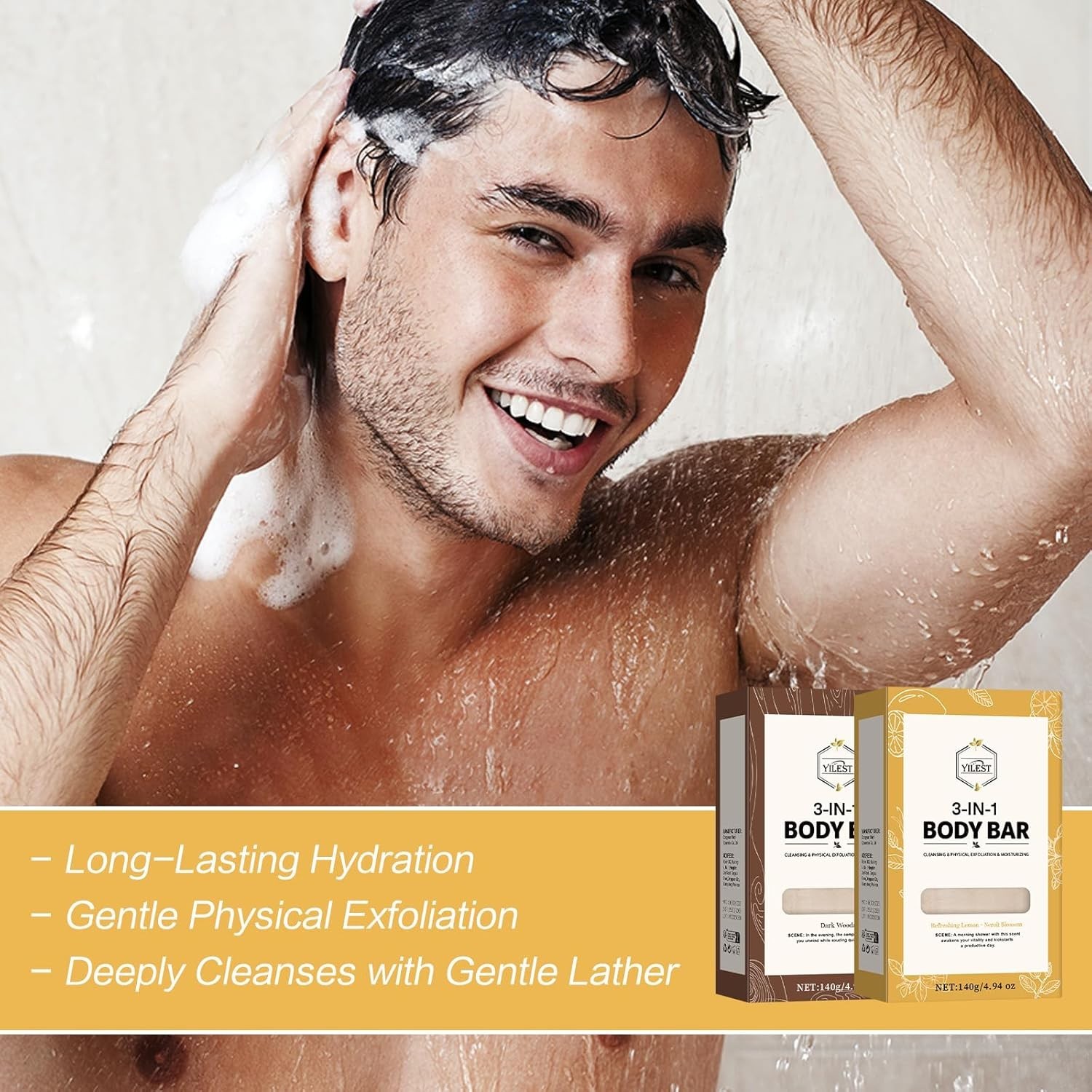 3-in-1 Men’s Body Bar Soap Set for Summer – 2 PCS Exfoliating & Moisturizing …