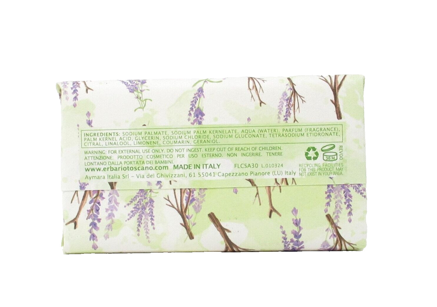 Italian Luxury Vegetable Bath Bar Soap Lavender & Cedarwood Scented large 10.5oz